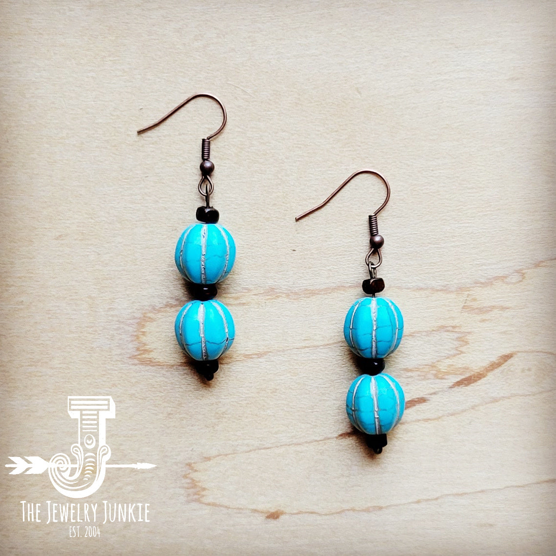 **Blue Turquoise Melon Bead Earrings 220z