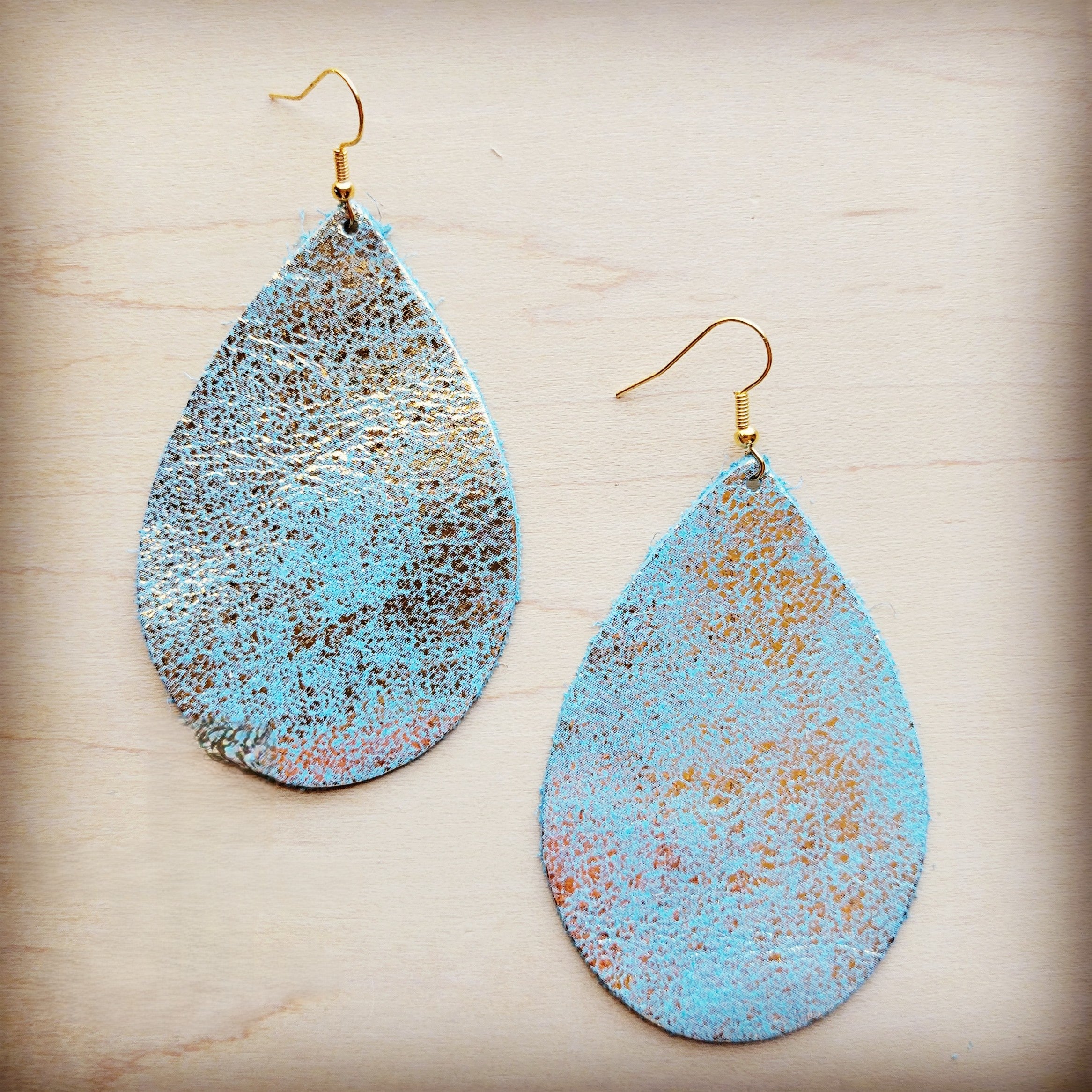 **Leather Teardrop Earring-Heavy Metal Turquoise 210i