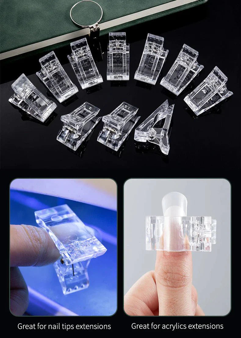 10-Piece Nail Tips Clip Set - Quick Poly Gel Extension Clamps