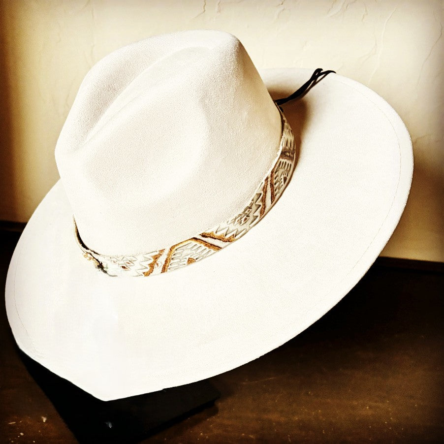 **Gold Aztec Embossed Leather Hat Band Only 951y