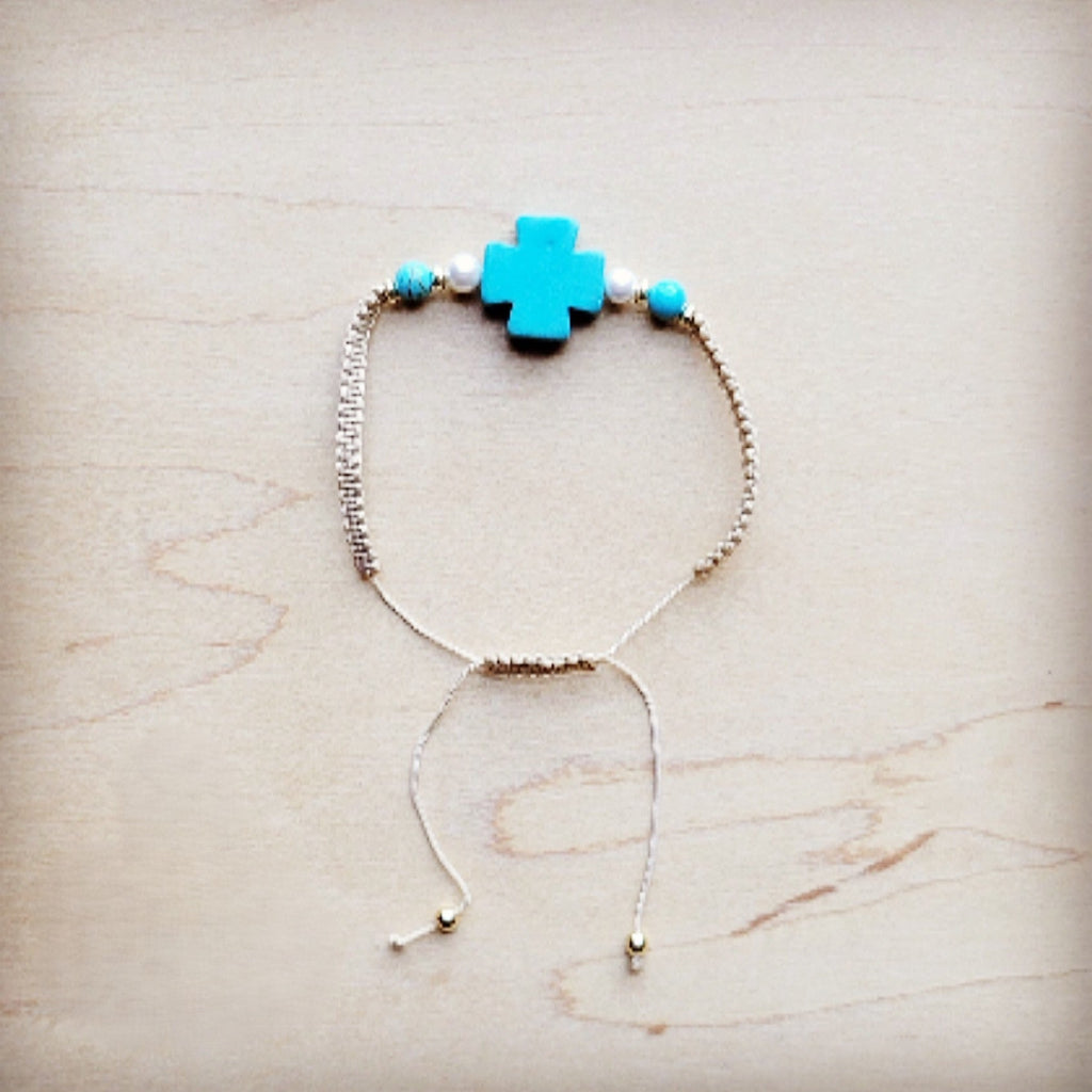 **Adjustable Woven Cross Turquoise Braided Bracelet 809s