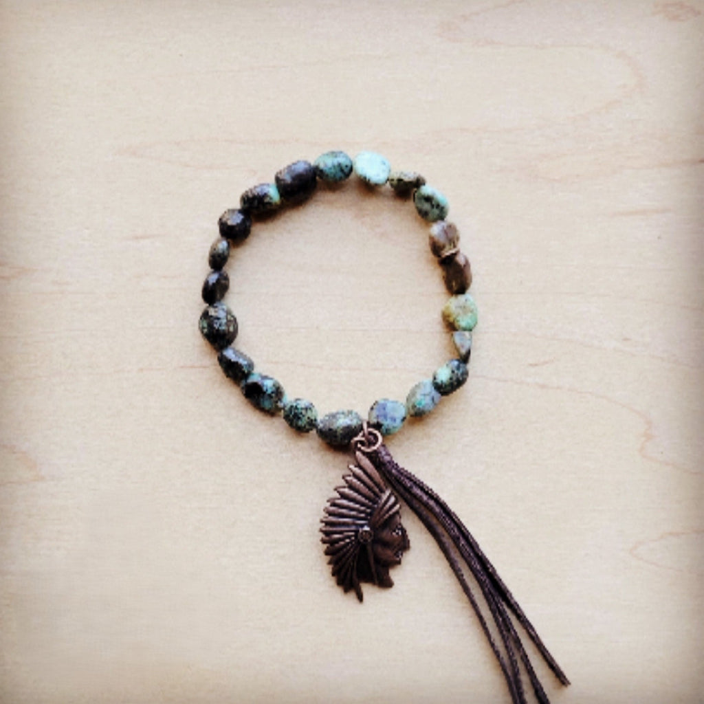 **Natural Turquoise Stretch Bracelet w/ Indian Charm 809u