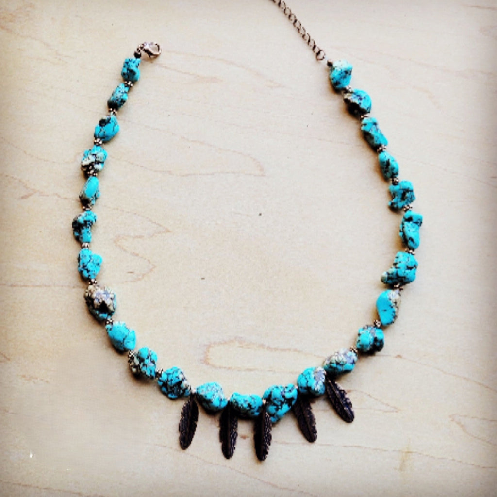**Blue Turquoise Collar Necklace w/ Feather Pendants 259m
