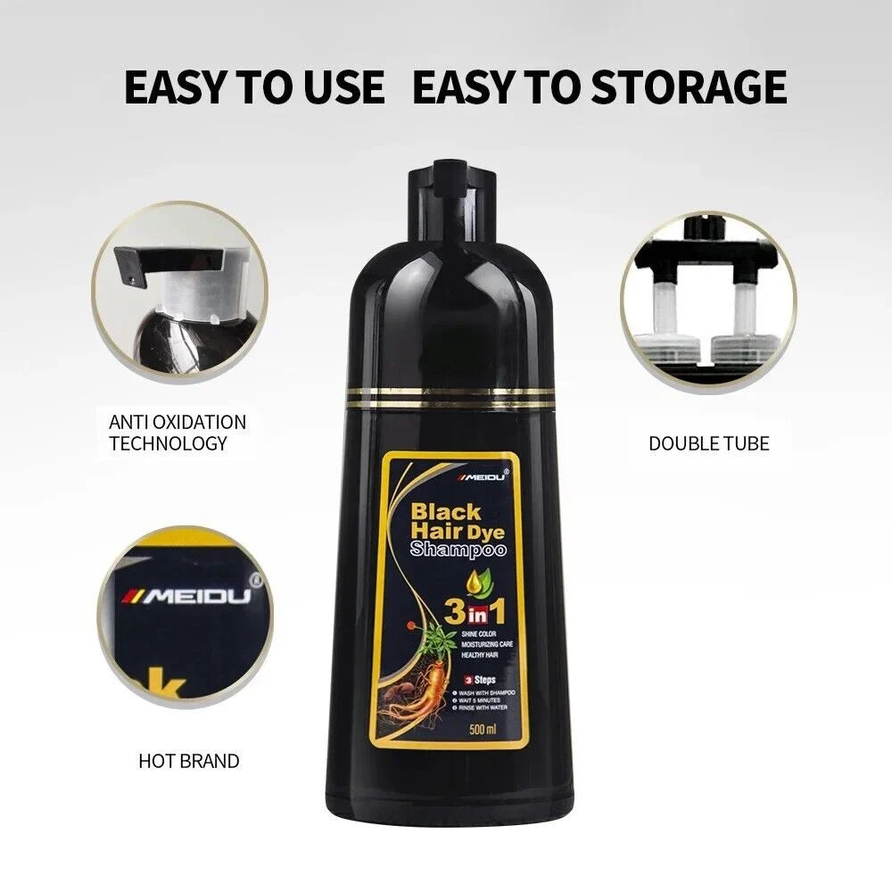 MEIDU 3 In 1 Black Hair Dye Shampoo