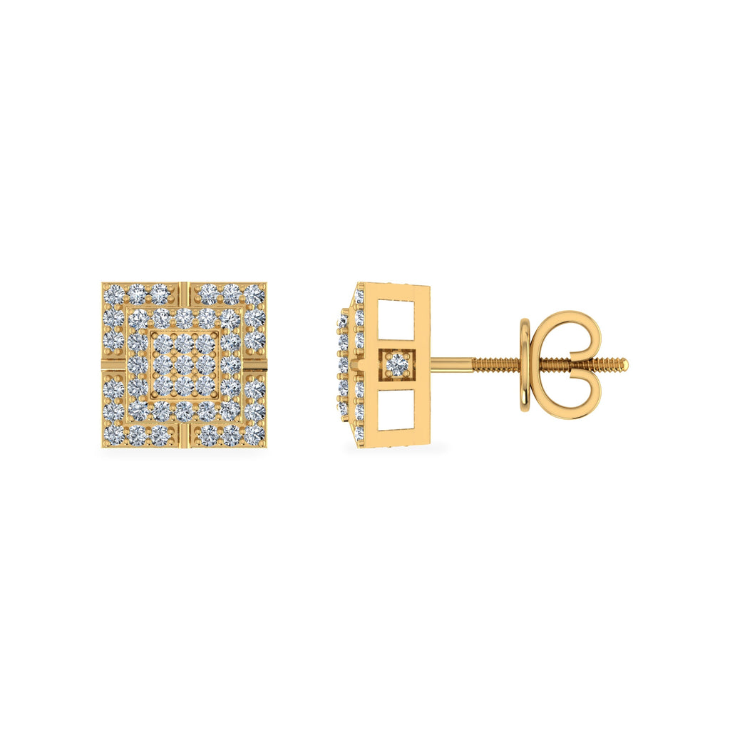 10K Yellow Gold Round Diamond Square Shape Stud Earrings 1/3 Cttw