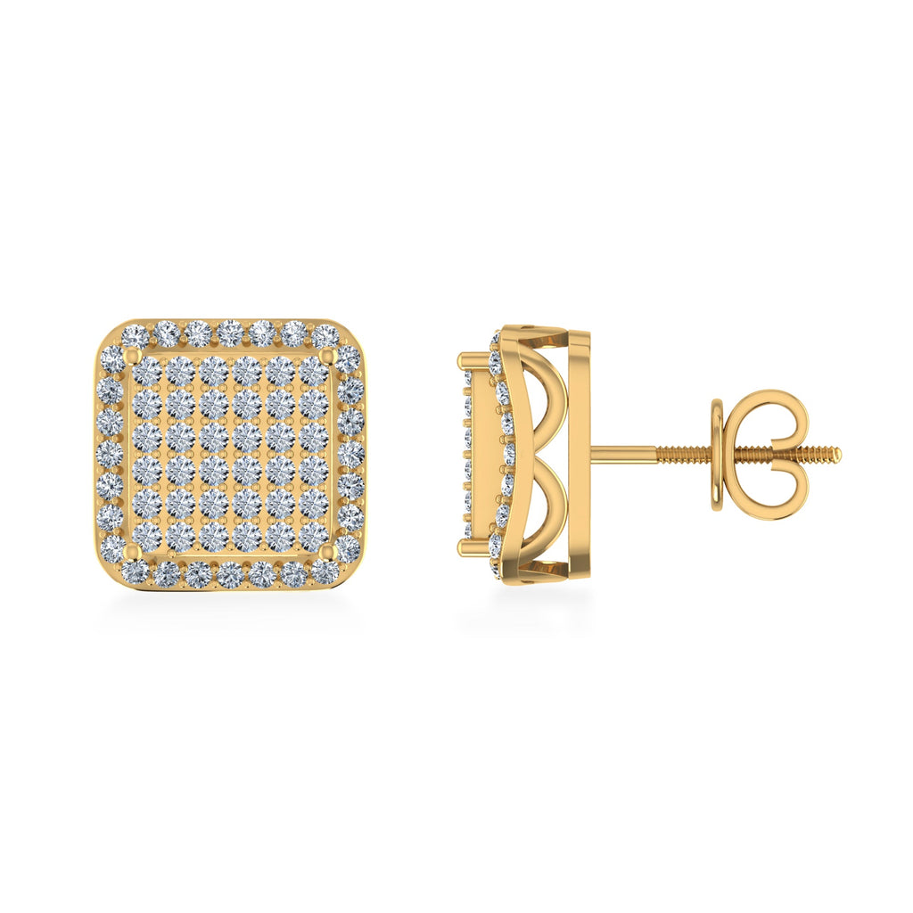10K Yellow Gold Round Diamond Square Shape Designer Stud Earrings 3/8 Cttw