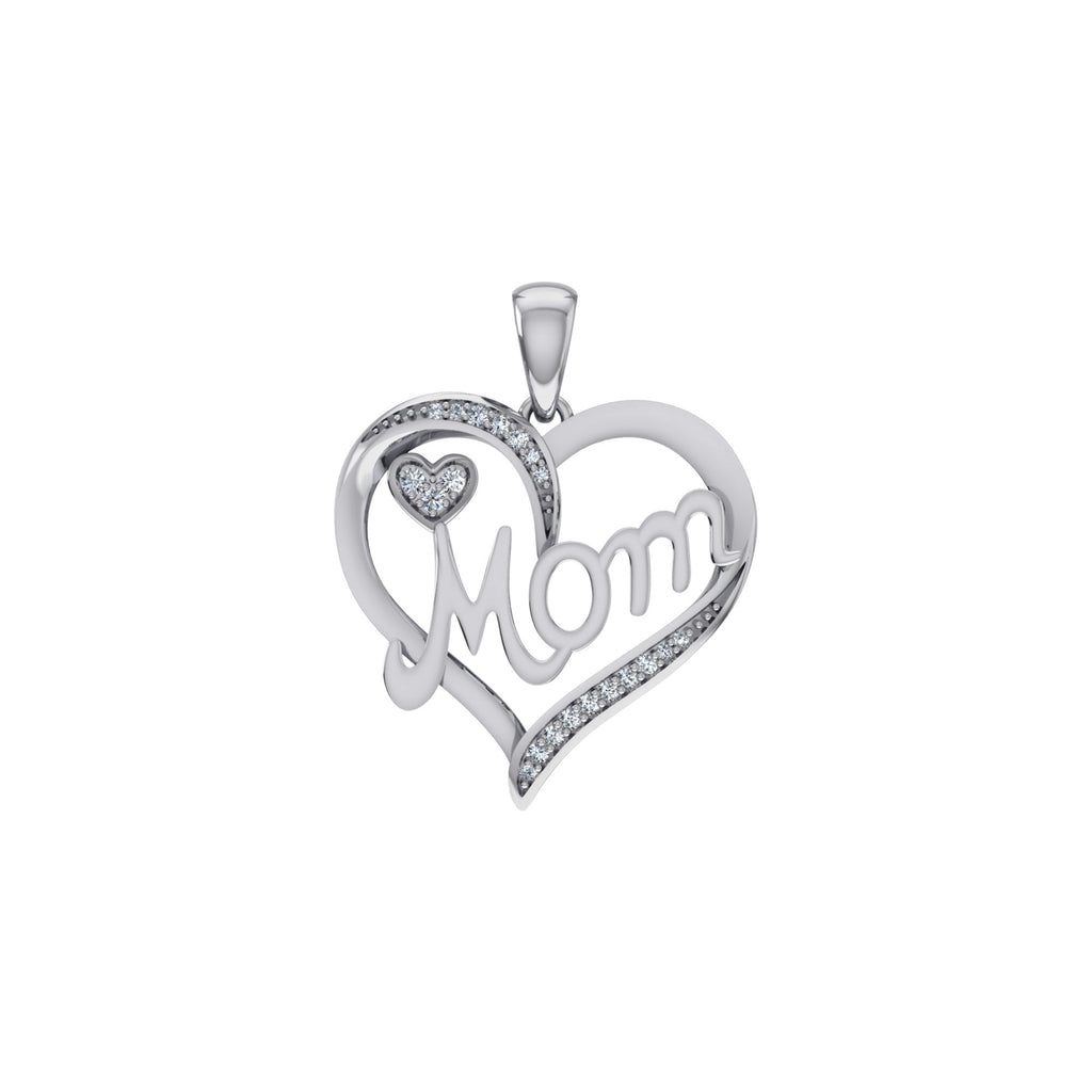 10K White Gold Round Diamond Womens Mom Hearrt Pendant 1/16 Cttw