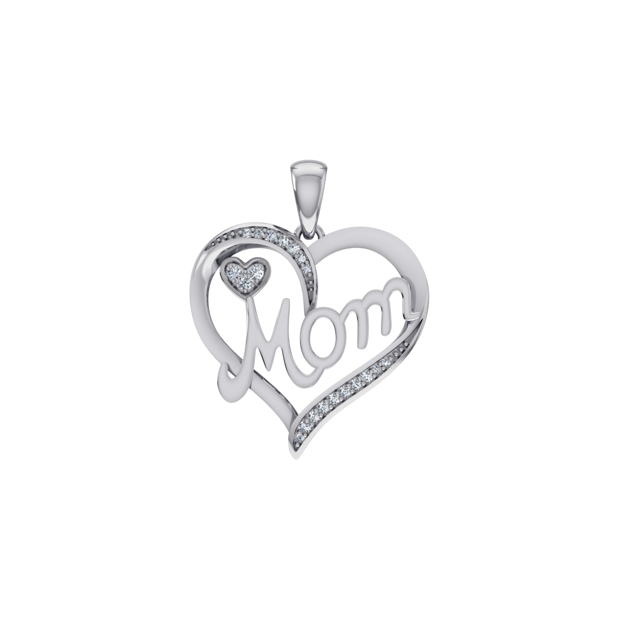 10K White Gold Round Diamond Womens Mom Hearrt Pendant 1/16 Cttw