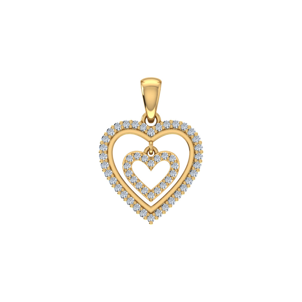 10K Yellow Gold Round Diamond Womens Double Heart Pendant 1/4 Cttw