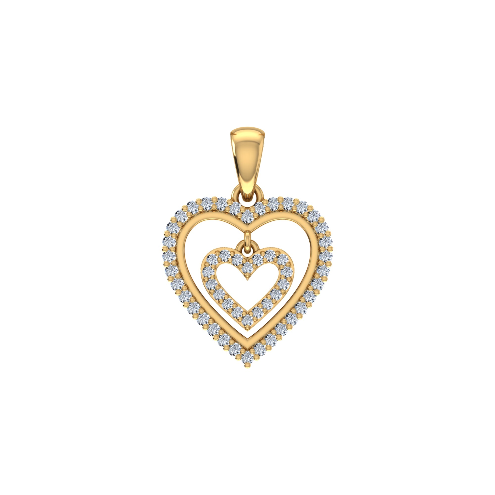 10K Yellow Gold Round Diamond Womens Double Heart Pendant 1/4 Cttw