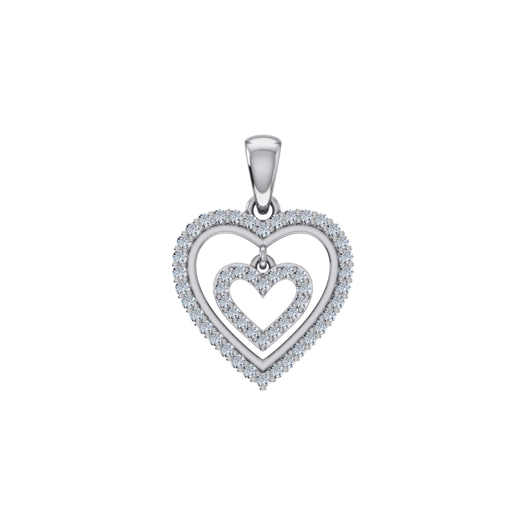 10K White Gold Round Diamond Womens Double Heart Pendant 1/4 Cttw