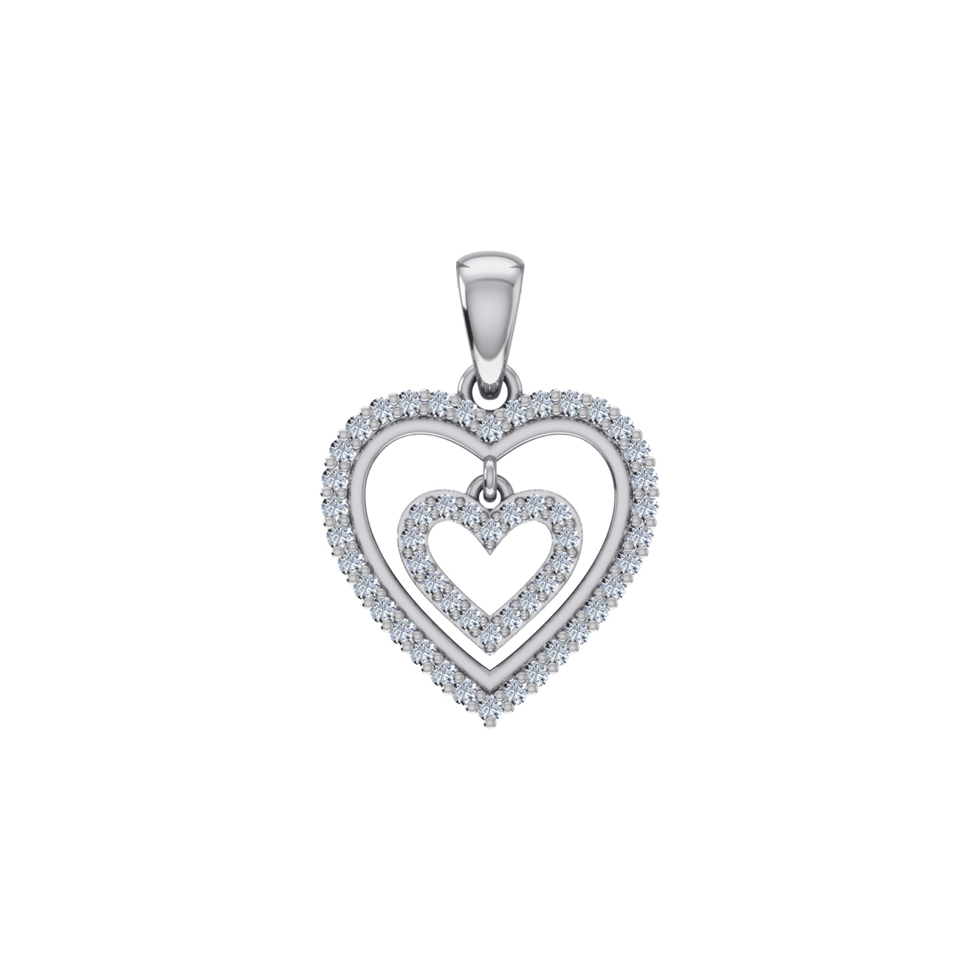 10K White Gold Round Diamond Womens Double Heart Pendant 1/4 Cttw