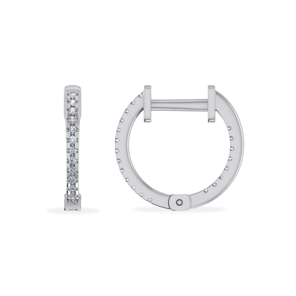 10K White Gold Round Diamond Inside Out Diamond Hoop Earrings 1/10 Cttw