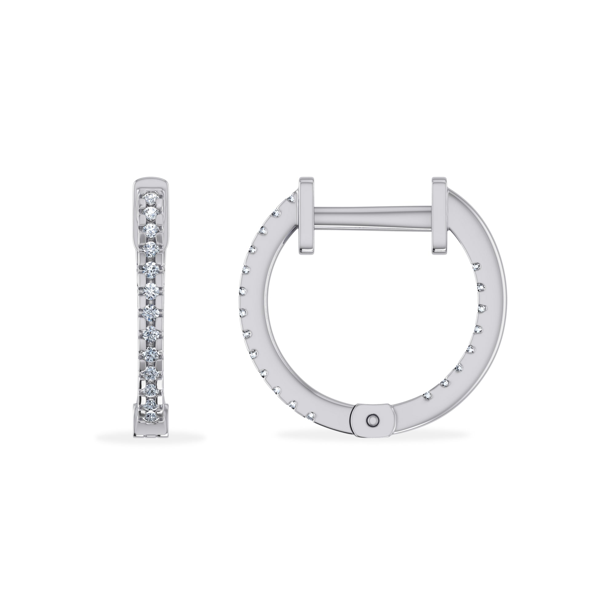 10K White Gold Round Diamond Inside Out Diamond Hoop Earrings 1/10 Cttw