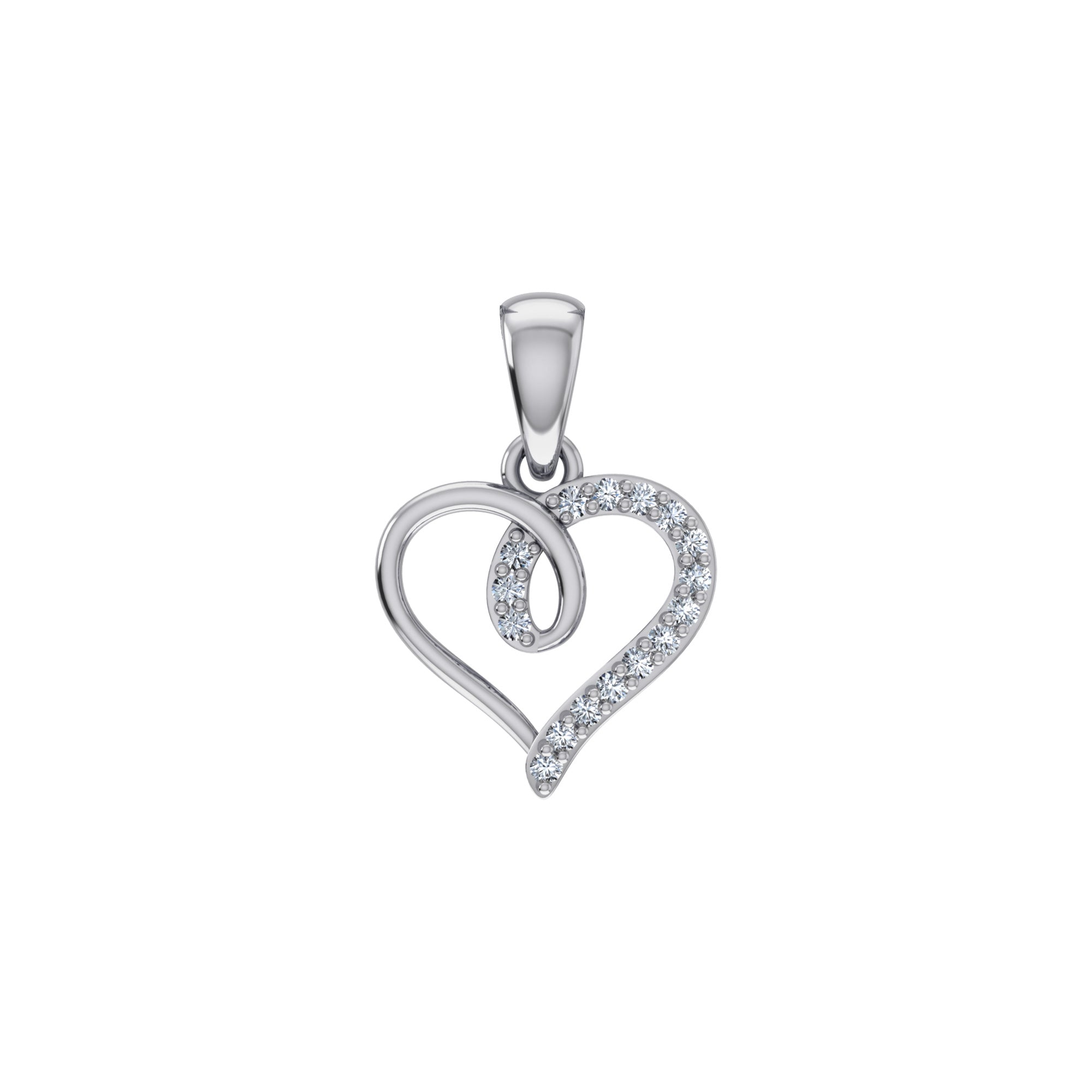 10K White Gold Round Diamond Twisted Heart Pendant 1/25 Cttw