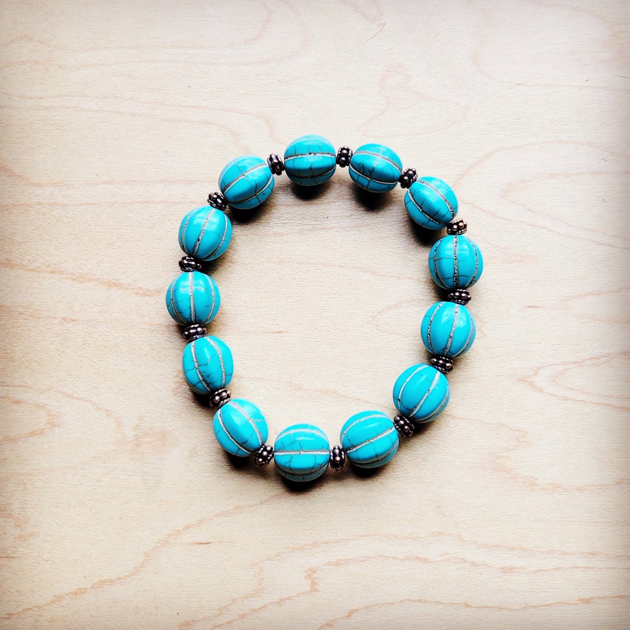**Turquoise Blue Melon Beaded Stretch Bracelet 809g