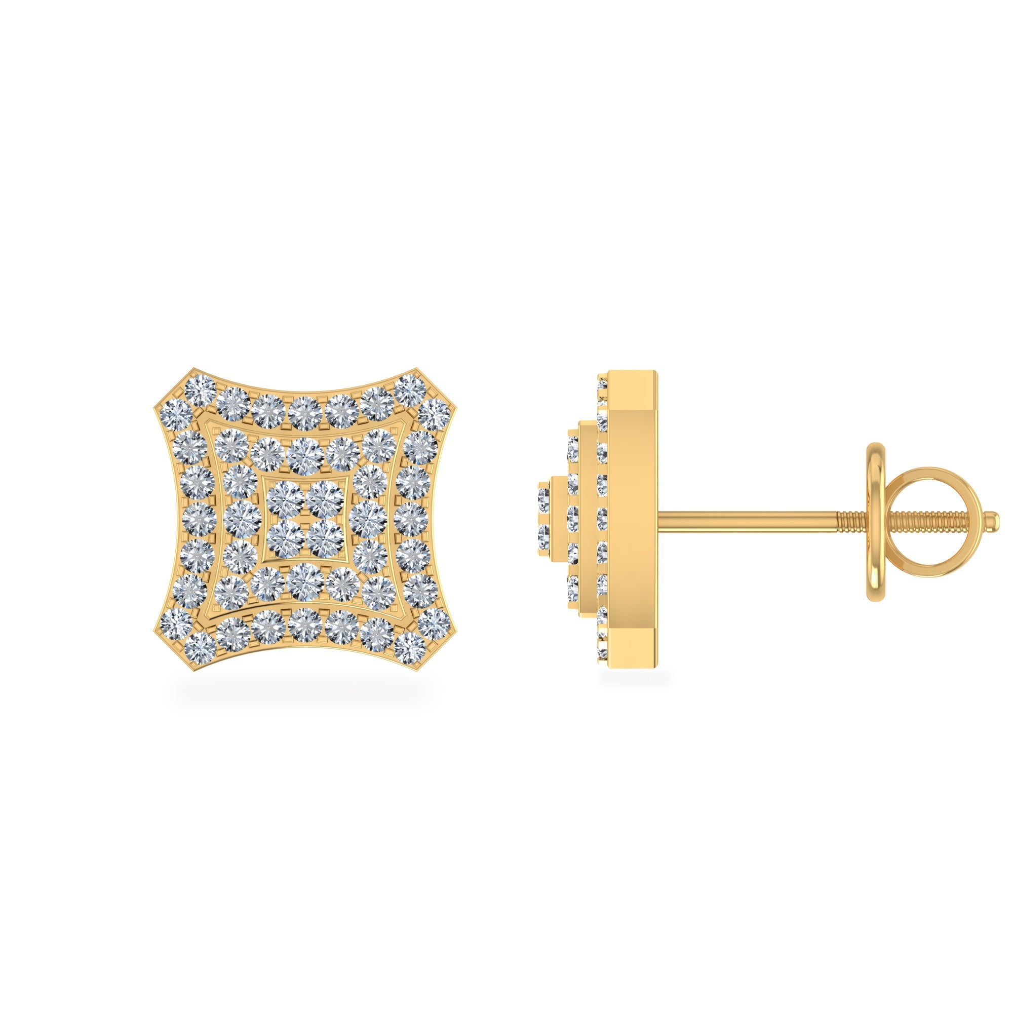 10K Yellow Gold Round Diamond Square Shape Stud Earrings 1/3 Cttw