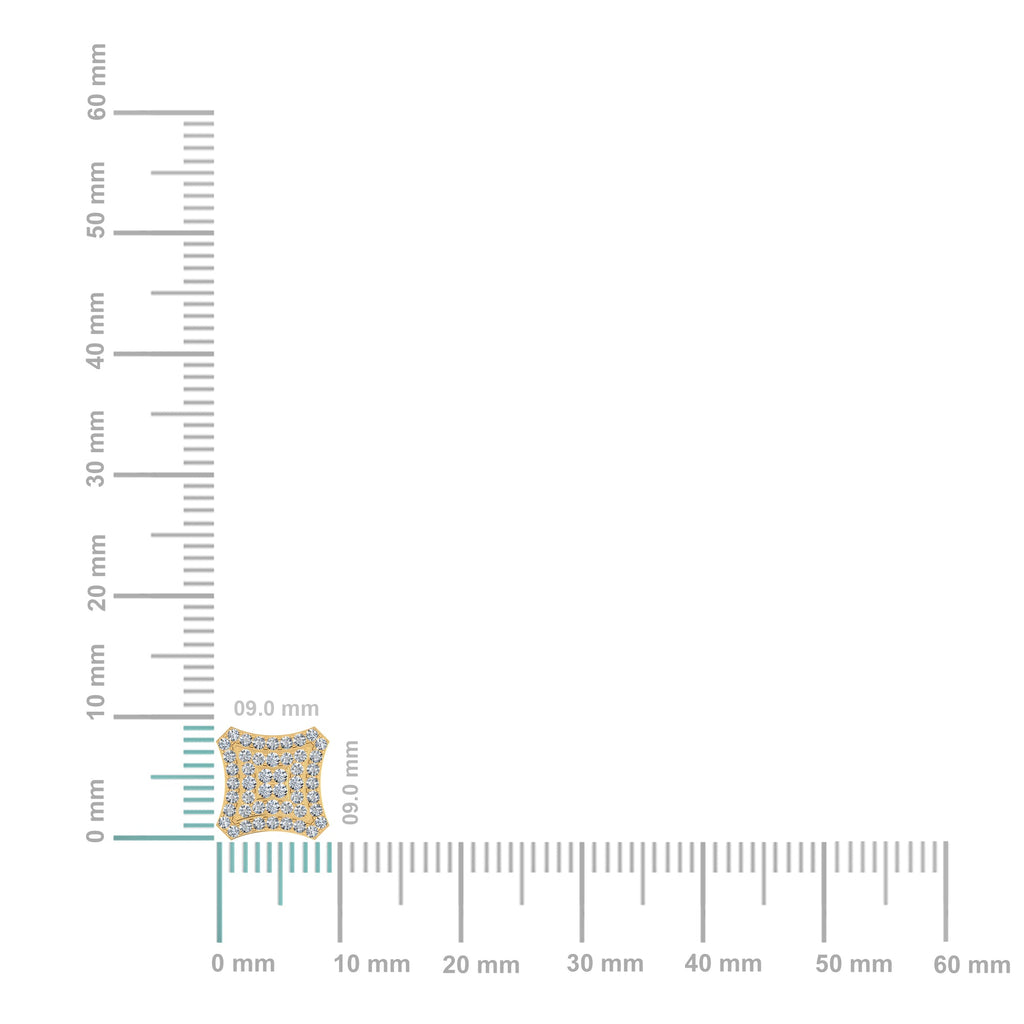 10K Yellow Gold Round Diamond Square Shape Stud Earrings 1/3 Cttw