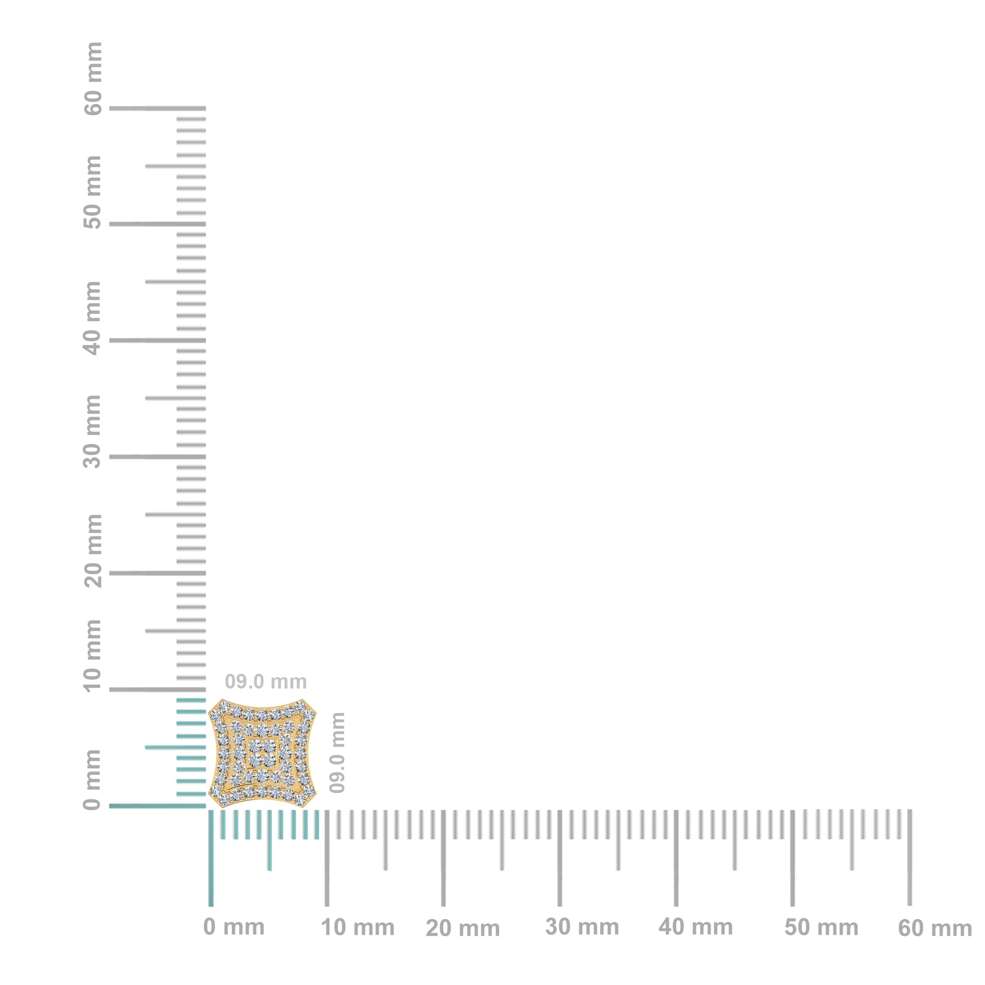 10K Yellow Gold Round Diamond Square Shape Stud Earrings 1/3 Cttw