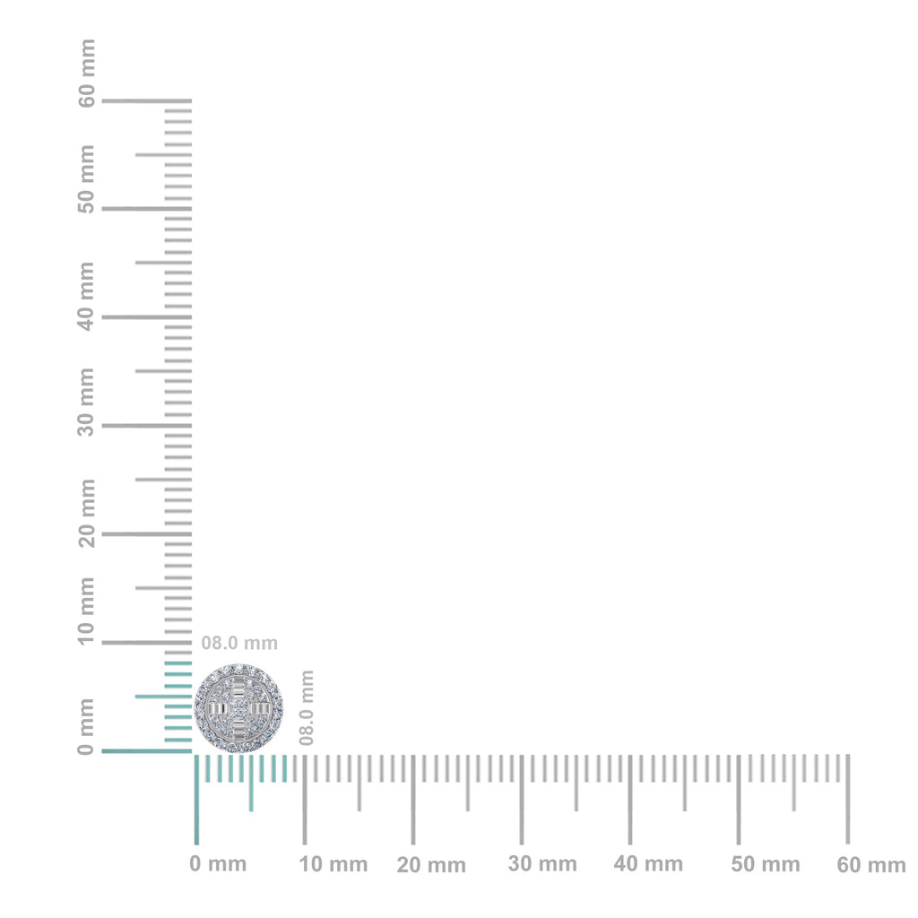 10K White Gold Round Baguette Diamond Round Shape Stud Earrings 1/3  Cttw