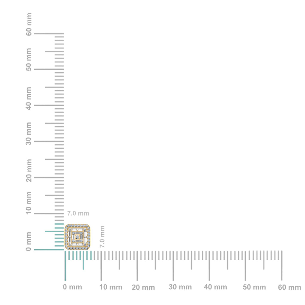 10K Yellow Gold Round Baguette Diamond Square Shape Stud Earrings 3/8 Cttw