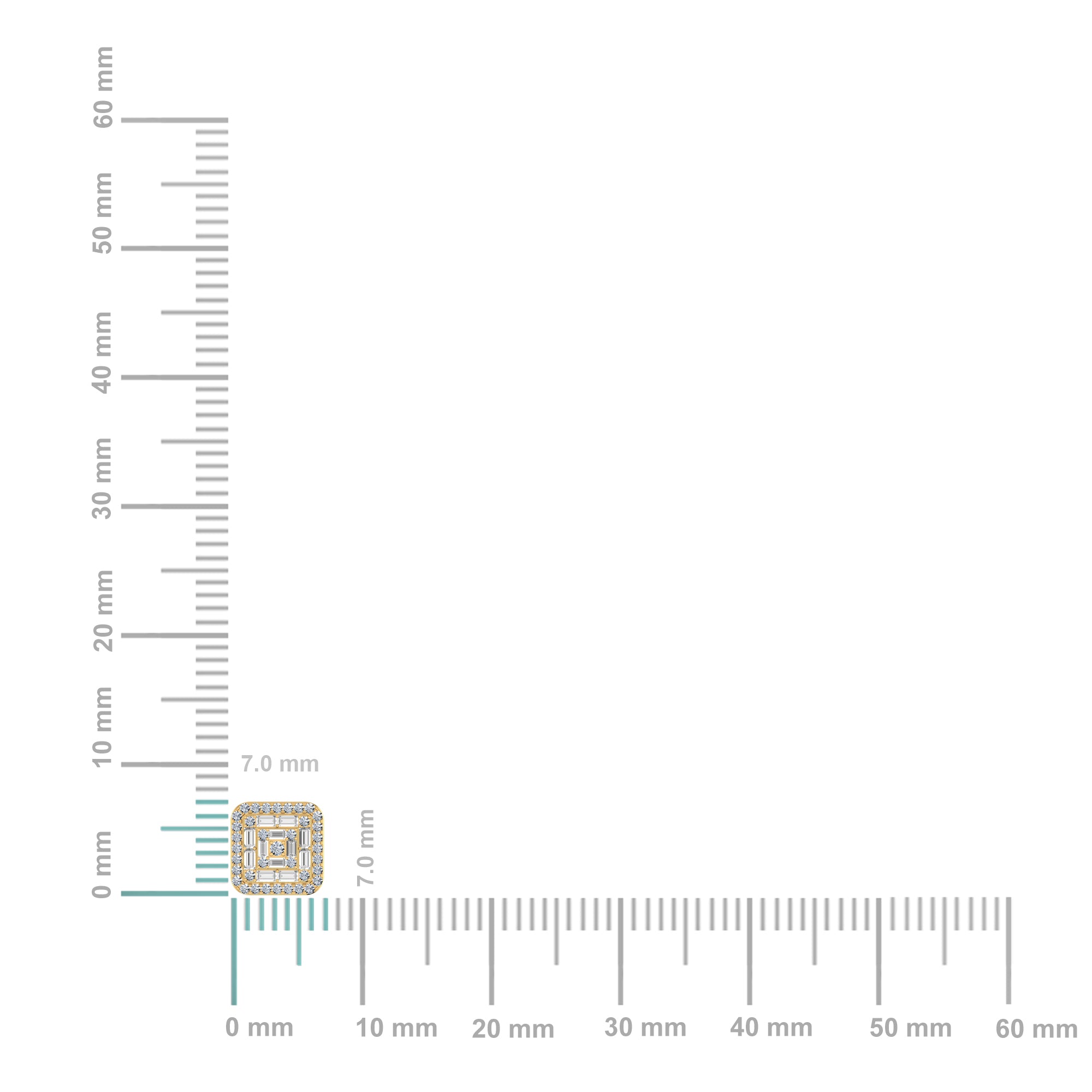 10K Yellow Gold Round Baguette Diamond Square Shape Stud Earrings 3/8 Cttw