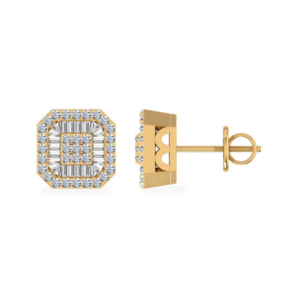10K Yellow Gold Round Diamond Square Shape Stud Earrings 5/8 Cttw