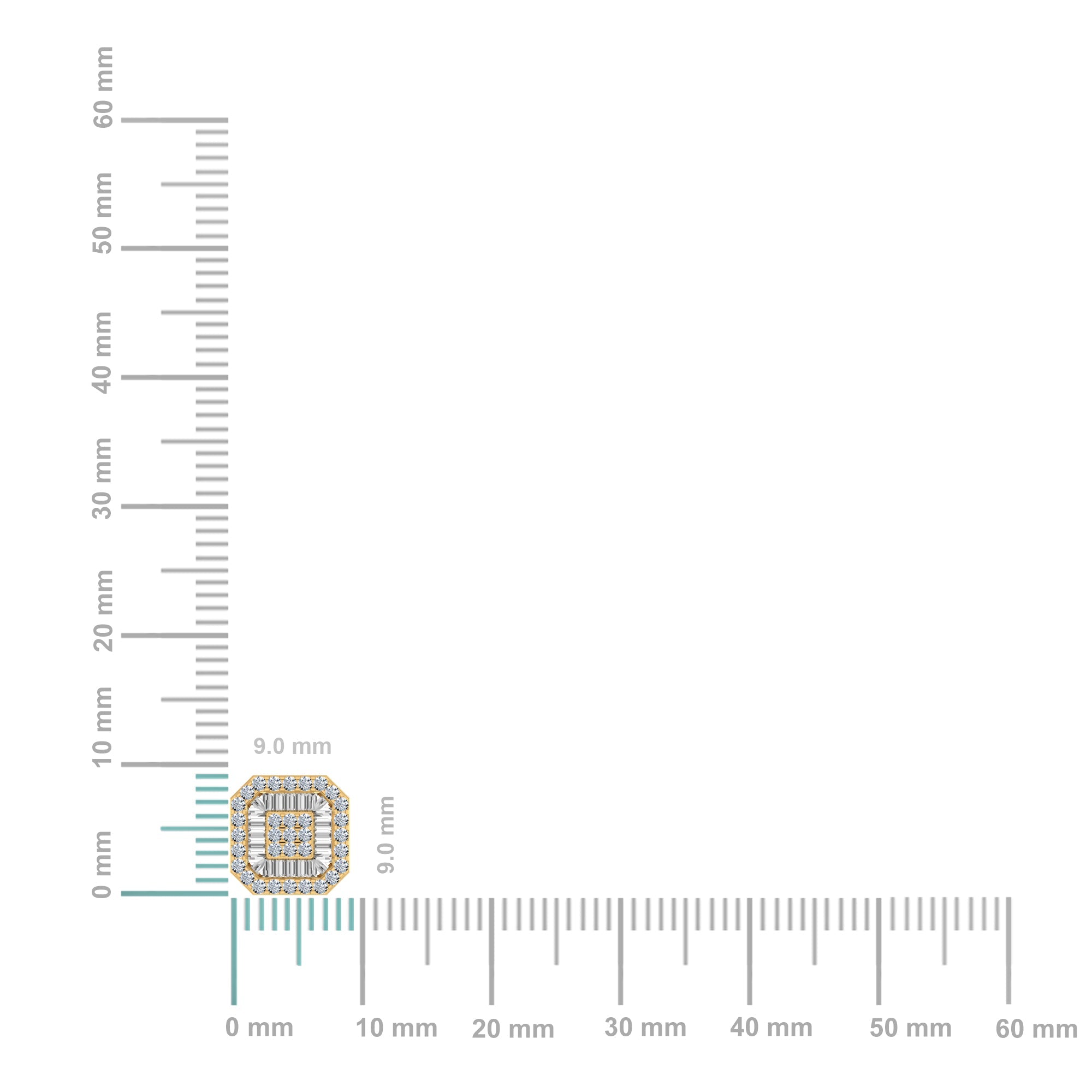 10K Yellow Gold Round Diamond Square Shape Stud Earrings 5/8 Cttw