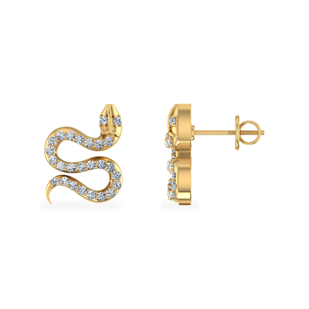 10K Yellow Gold Round Diamond Snake Stud Earrings 1/4 Cttw