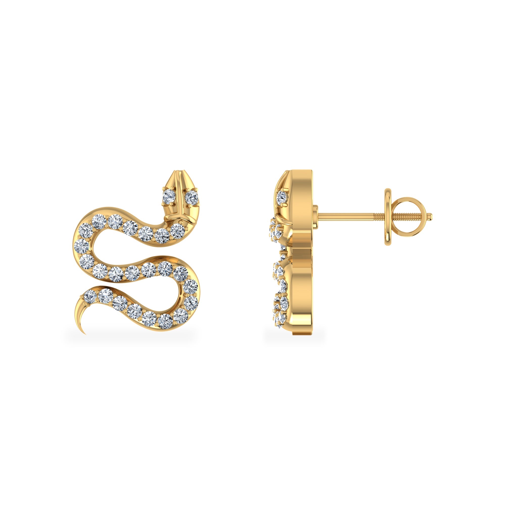10K Yellow Gold Round Diamond Snake Stud Earrings 1/4 Cttw