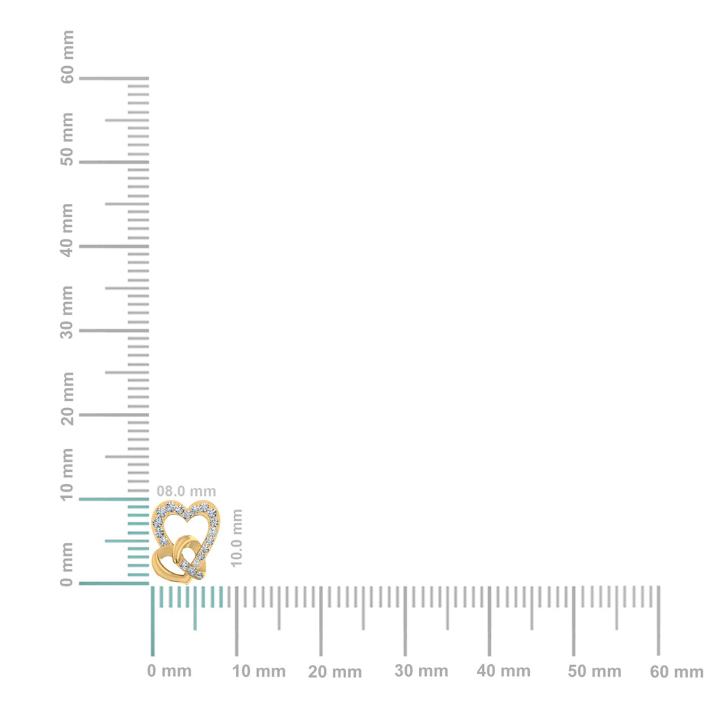 10K Yellow Gold Round Diamond Double Heart Stud Earrings 1/5 Cttw