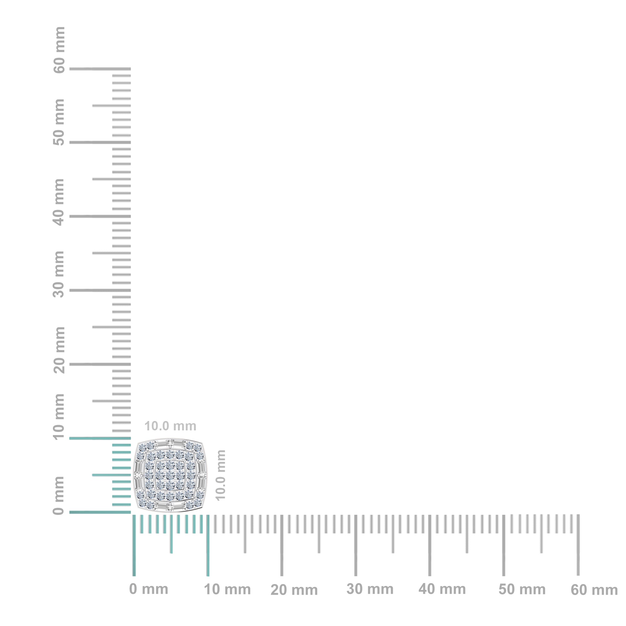 10K White Gold Round Diamond Square Shape Stud Earrings 1/2 Cttw
