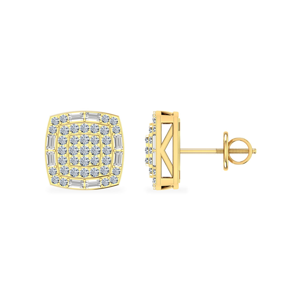 10K Yellow Gold Round Diamond Square Shape Stud Earrings 1/2 Cttw