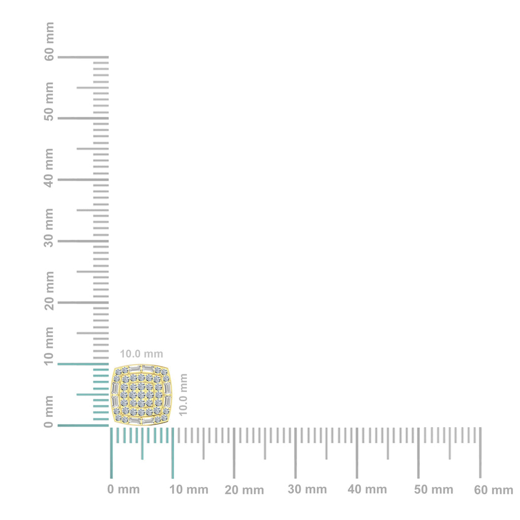 10K Yellow Gold Round Diamond Square Shape Stud Earrings 1/2 Cttw