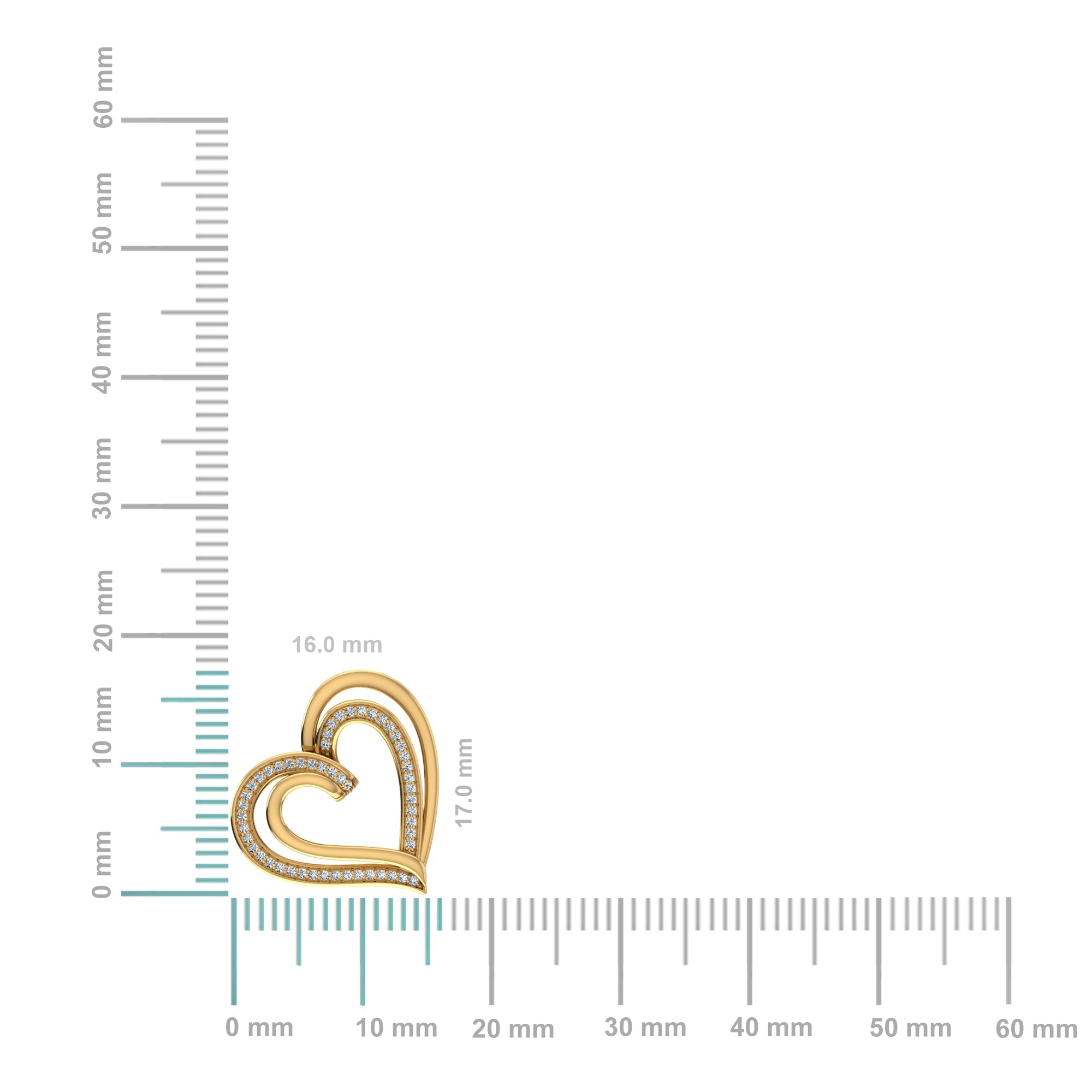 10K Yellow Gold Round Diamond Double Womens Heart Pendant 1/10 Cttw