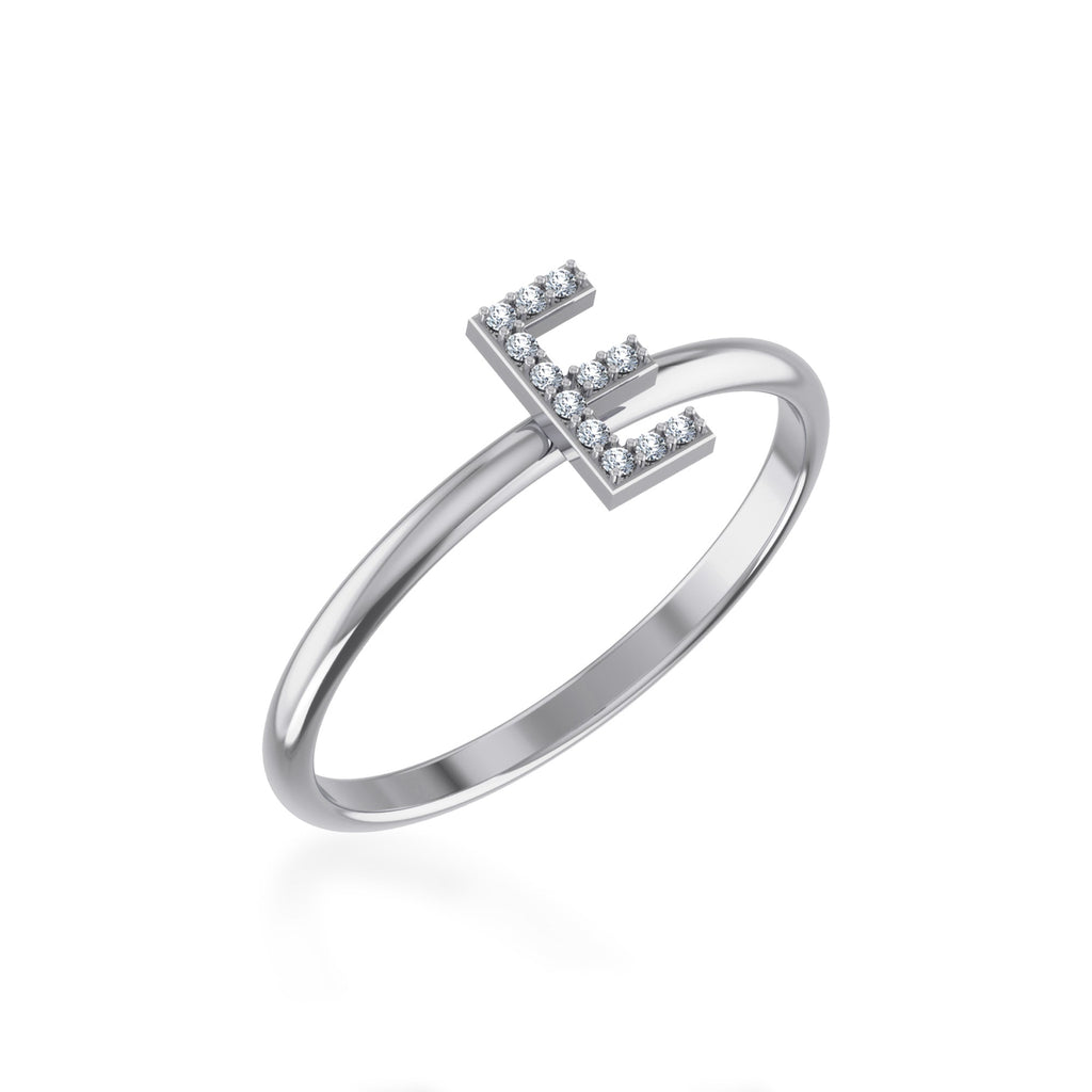 10K White Gold Womens Round Diamond E Initial Letter Ring 1/25 Cttw