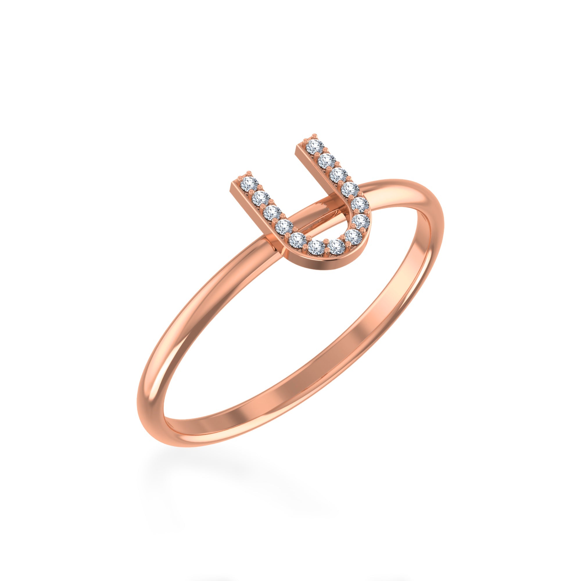 10K Rose Gold Womens Round Diamond U Initial Letter Ring 1/25 Cttw