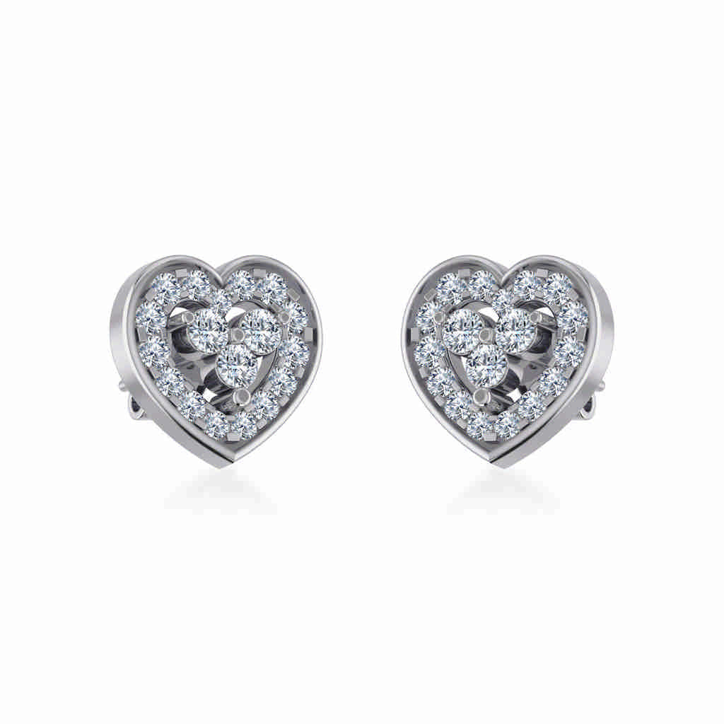10K White Gold Womens Round Diamond Heart Cluster Earrings 3/8 Cttw