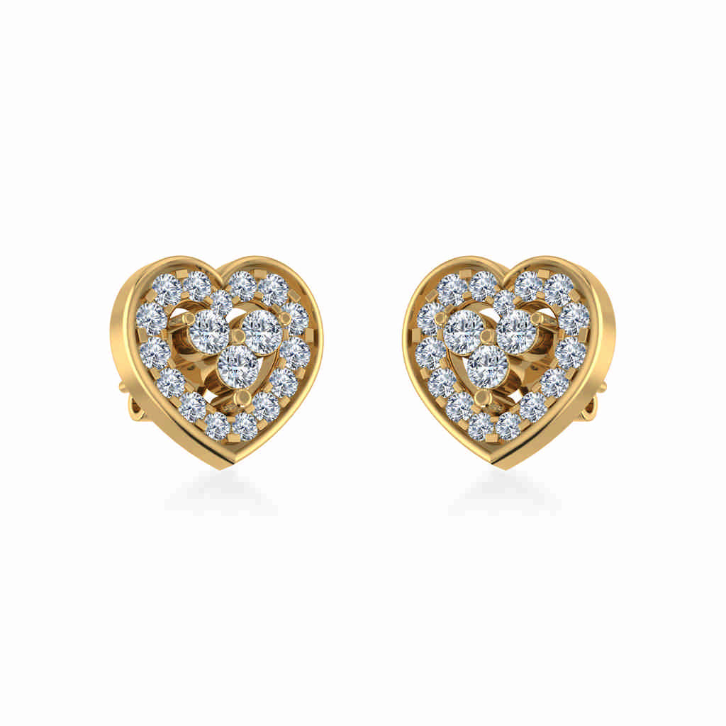 10K Yellow Gold Womens Round Diamond Heart Cluster Earrings 3/8 Cttw