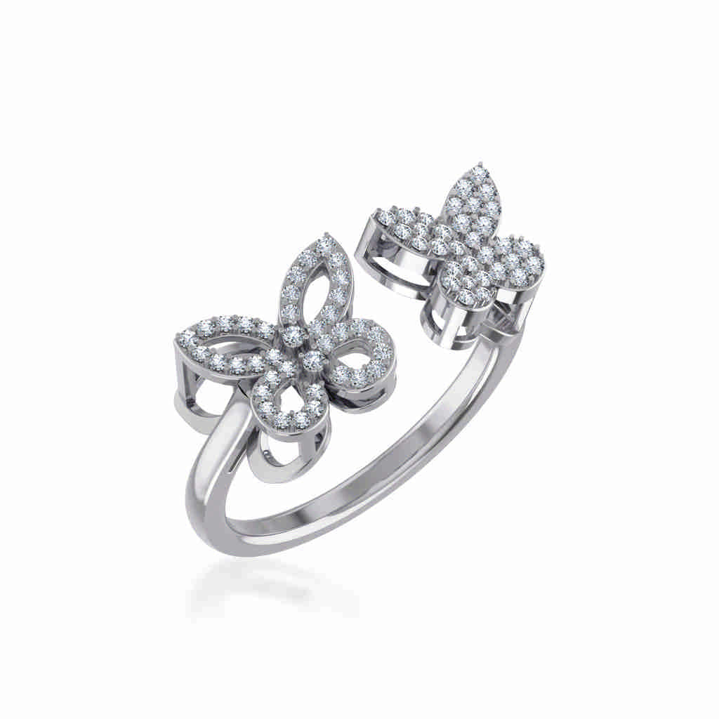 10K White Gold Womens Round Diamond Butterfly Cluster Top Open Ring 1/4 Cttw