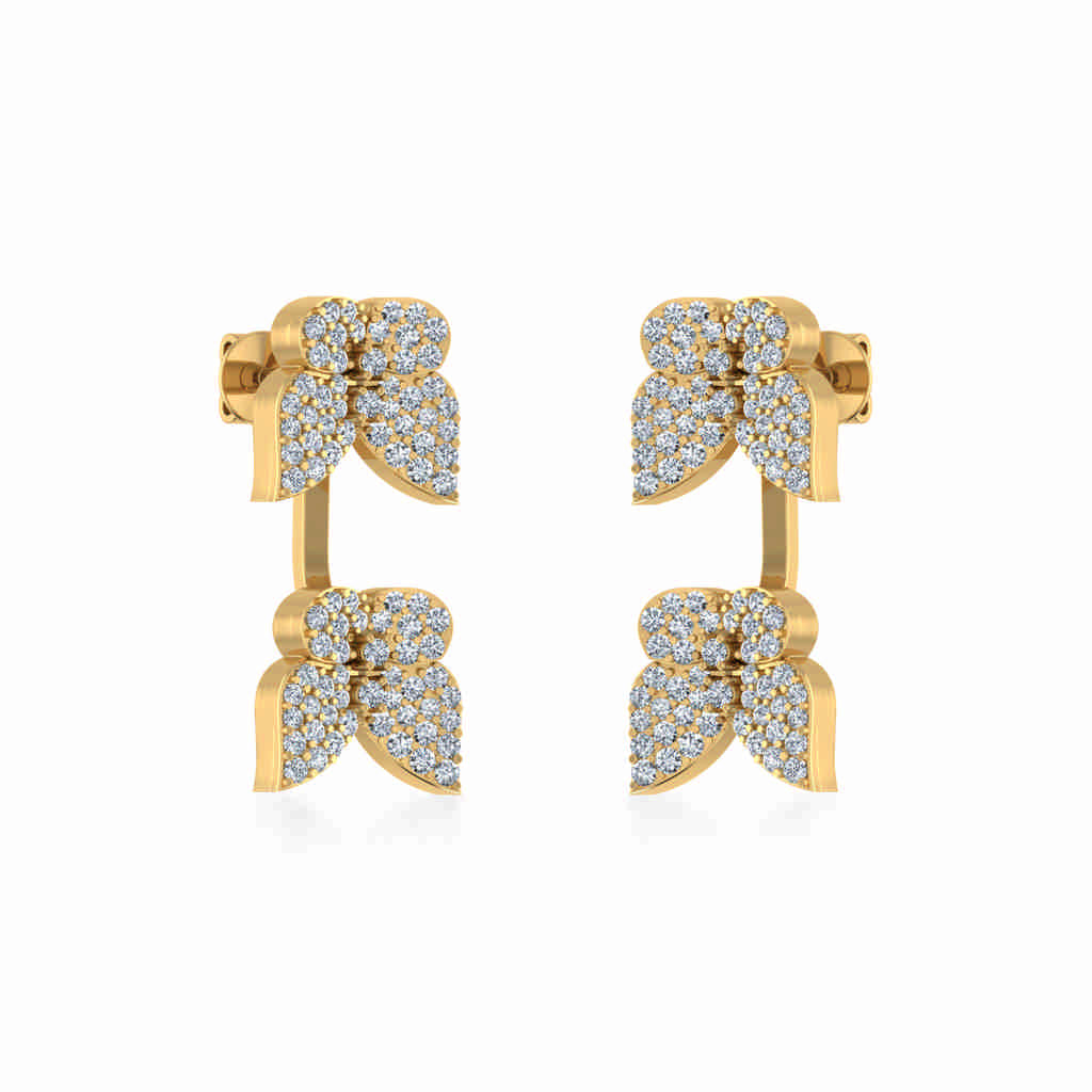10K Yellow Gold Womens Round Diamond Butterfly Cluster Top Open Earring 1/4 Cttw