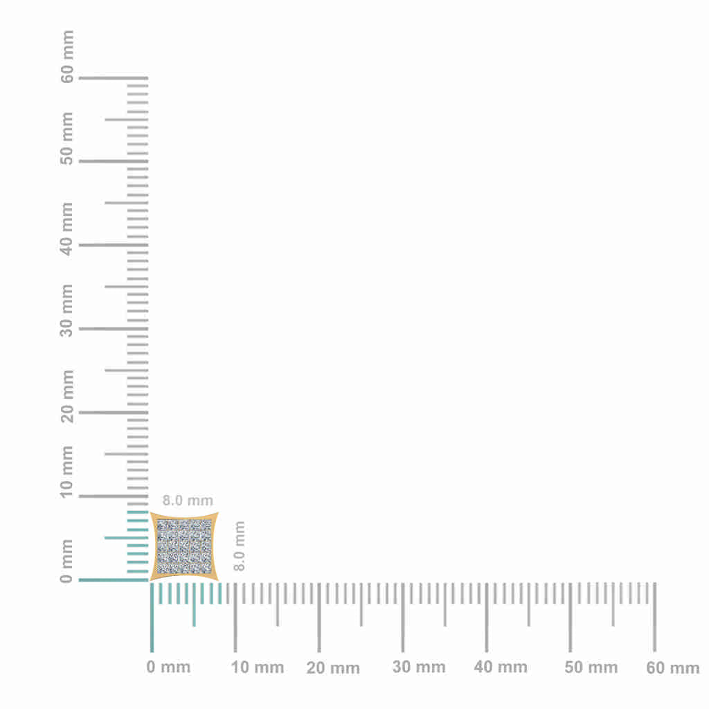 10K Yellow Gold Mens Princess Diamond Square Stud Earrings 3/4 Cttw