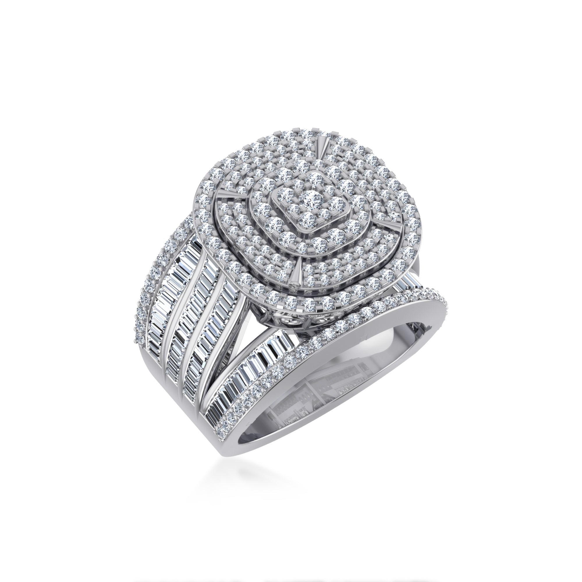 10K White Gold Round Diamond Designer Sz 7 Head Ladies Ring 2-1/3 Cttw