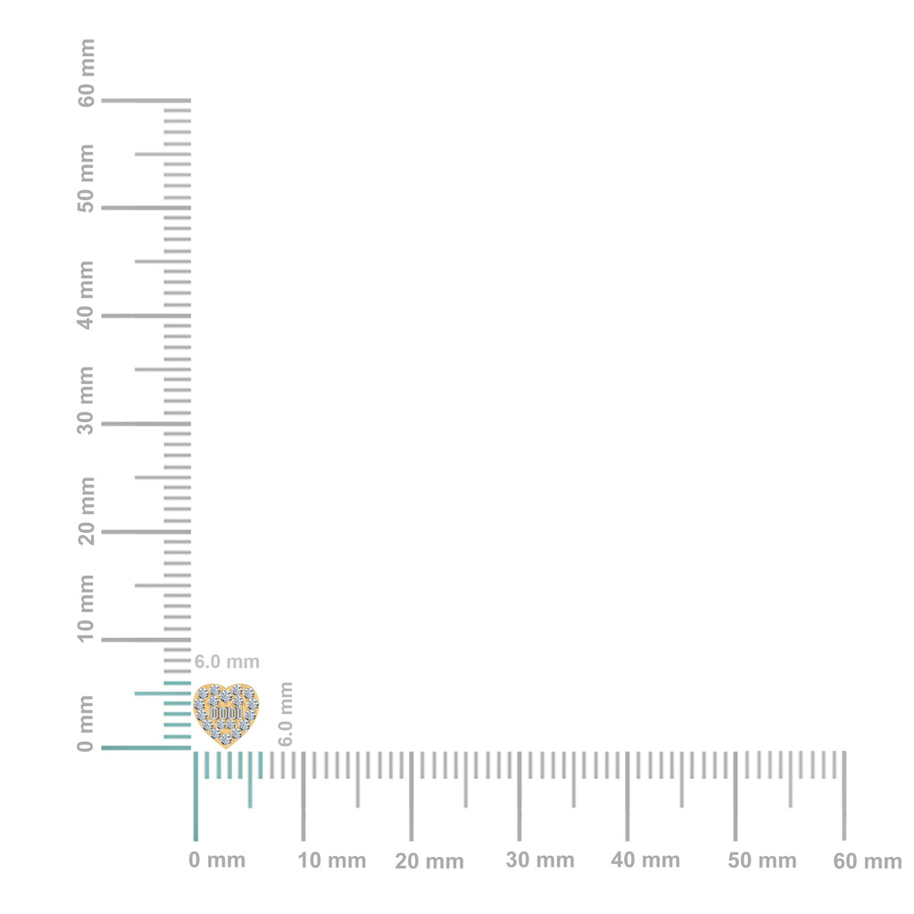 10K Yellow Gold Round Baguette Diamond Heart Shape Cluster Stud Earrings 1/5 Cttw