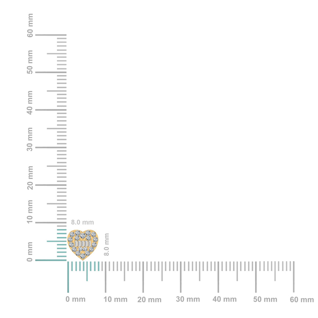 10K Yellow Gold Round Baguette Diamond Heart Shape Cluster Stud Earring 3/8 Cttw