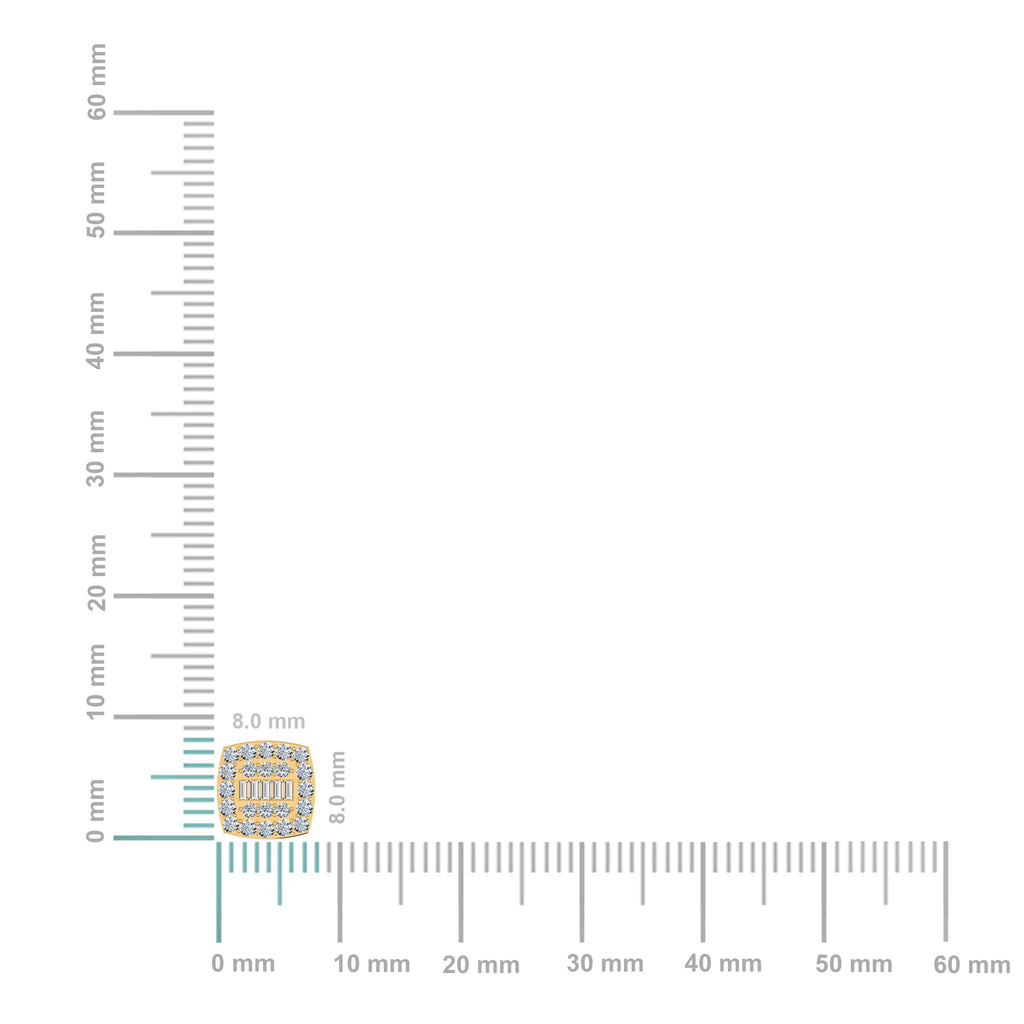 10K Yellow Gold Round Baguette Diamond Square Shape Cluster Stud Earring 1/2 Cttw