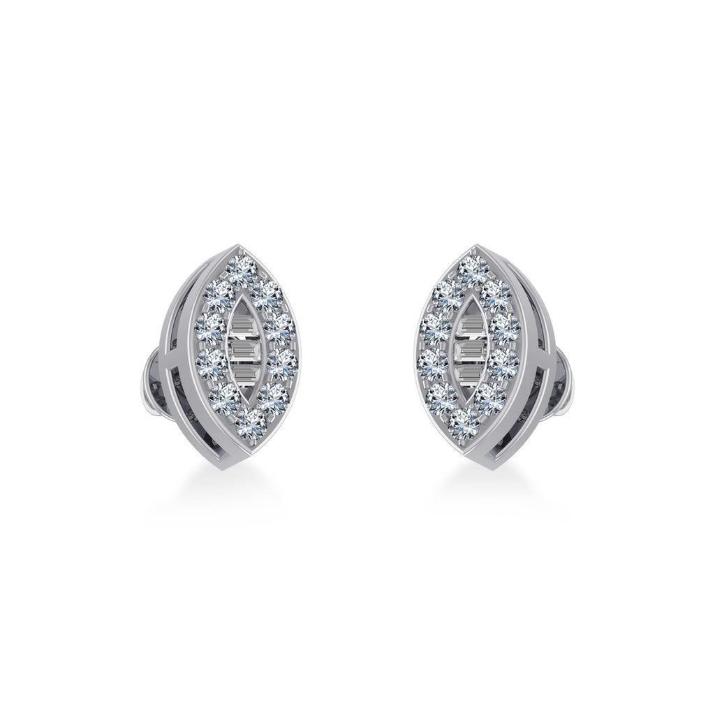 10K White Gold Baguette Diamond Marquise Shape Stud Earring 1/8 Cttw