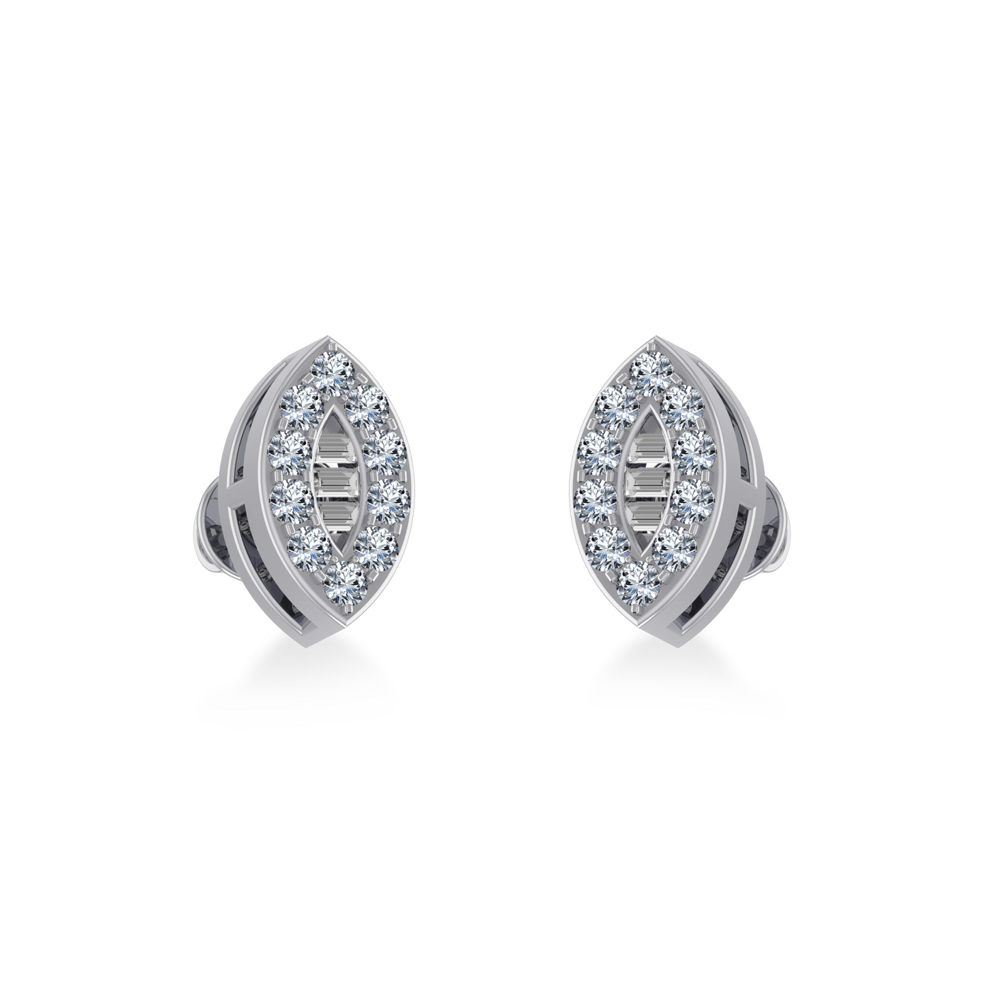 10K White Gold Baguette Diamond Marquise Shape Stud Earring 1/8 Cttw