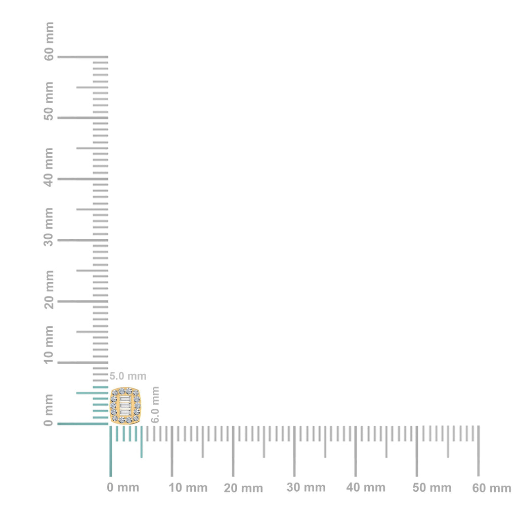 10K Yellow Gold Round Baguette Diamond Stud Earring 1/5 Cttw