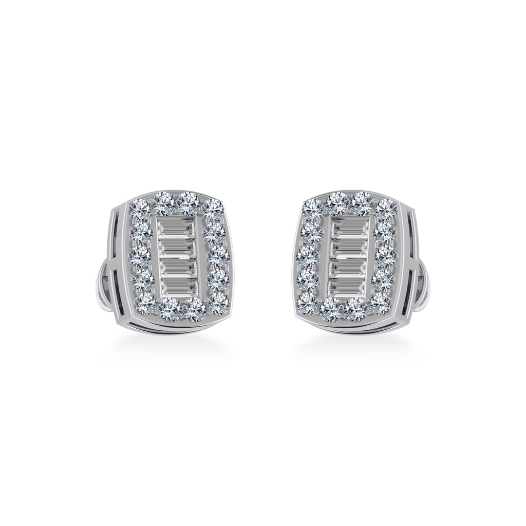 10K White Gold Round Baguette Diamond Stud Earring 3/8 Cttw